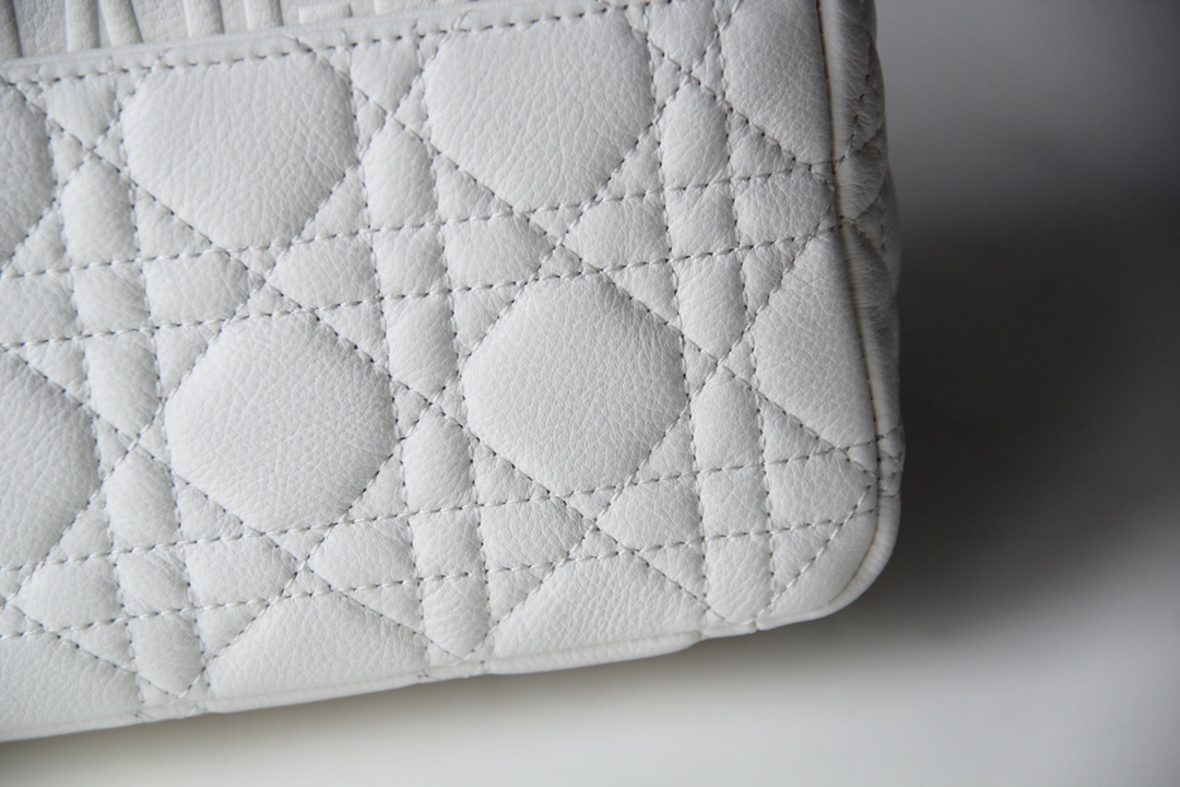 Small Dior Caro Bag White Supple Cannage Calfskin